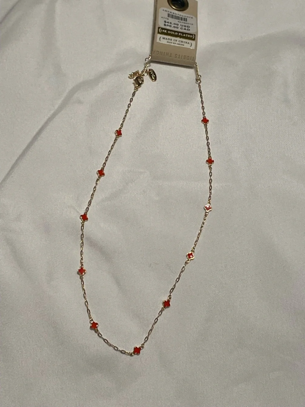 Anthropologie Gold-Tone Necklace with Red Clover Charms - Picture 2 of 4